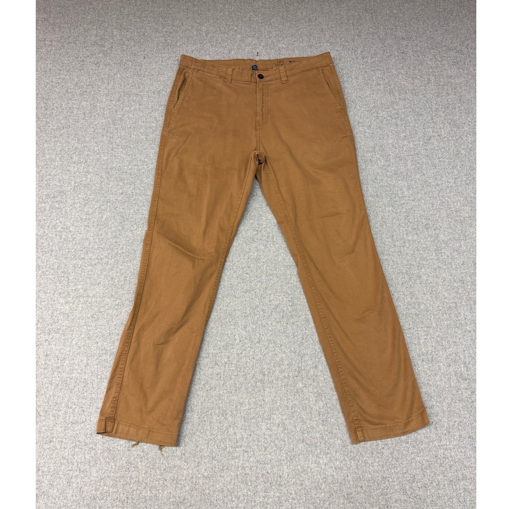 George | Slim Straight Chino Pants | 36x32 | Brown | Cotton Stretch Casual Work